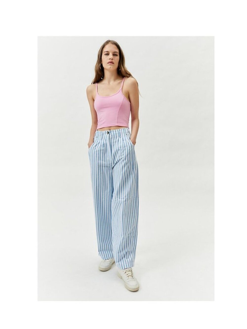 Urban Outfitters Brittany Striped Pants Womens 4 Blue White Wide Leg Cotton